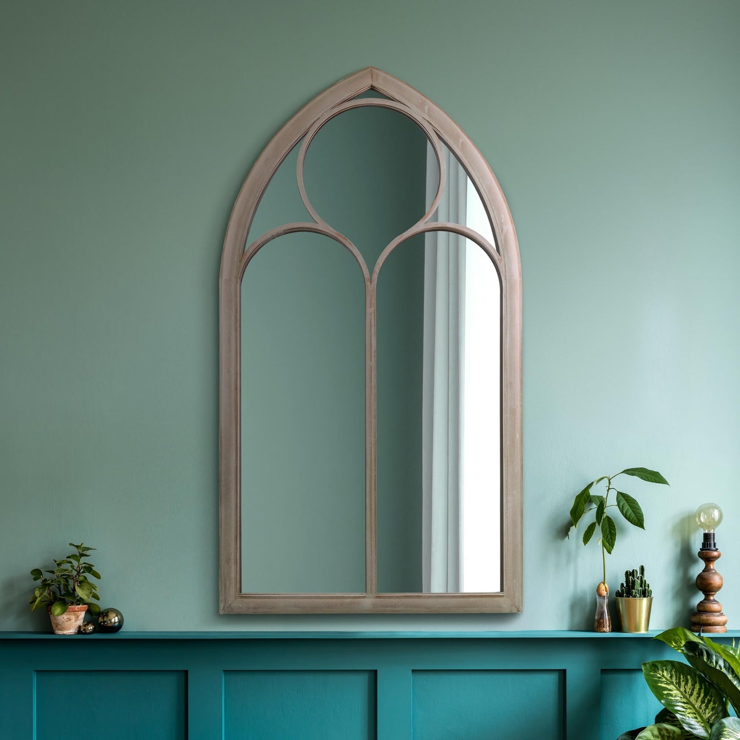 Somerley Rustic Metal Arched Mirror - Stone Finish, 44" X 24" (111CM X 61CM) for Wall or Leaning Decor-2