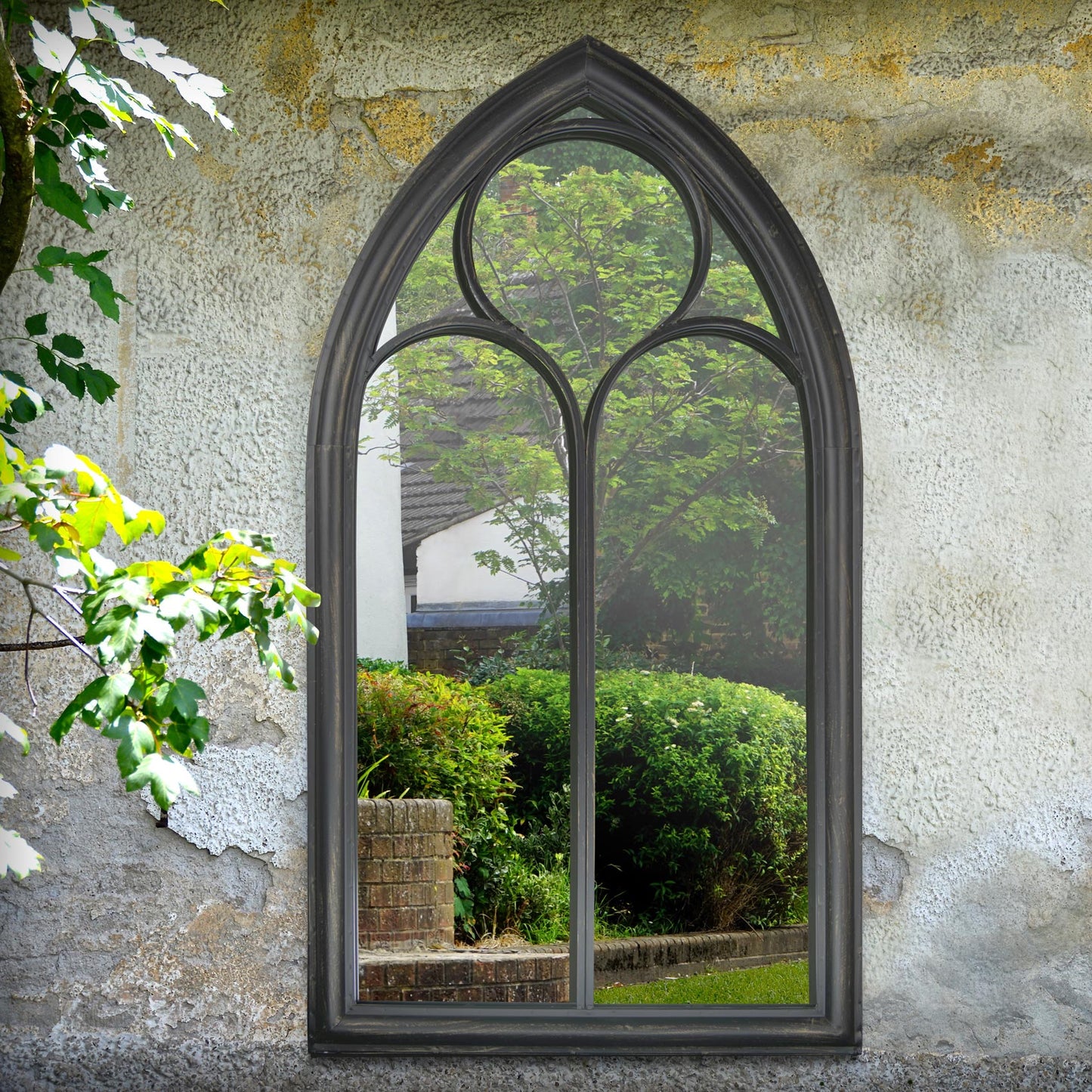 Elegant Black Somerley Chapel Arch Garden Reflection Mirror 112 x 61 CM-2