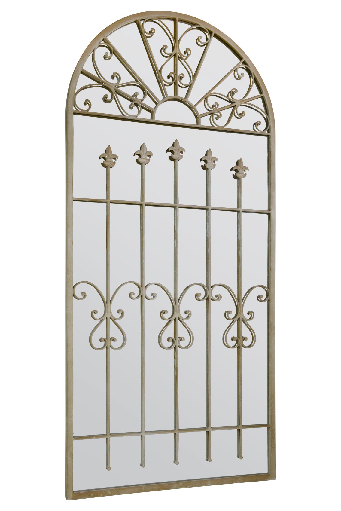 Somerley Large Stone-Colored Garden Mirror with Gothic Arch Design - 5ft3 x 2ft6 (160cm x 75cm)-3
