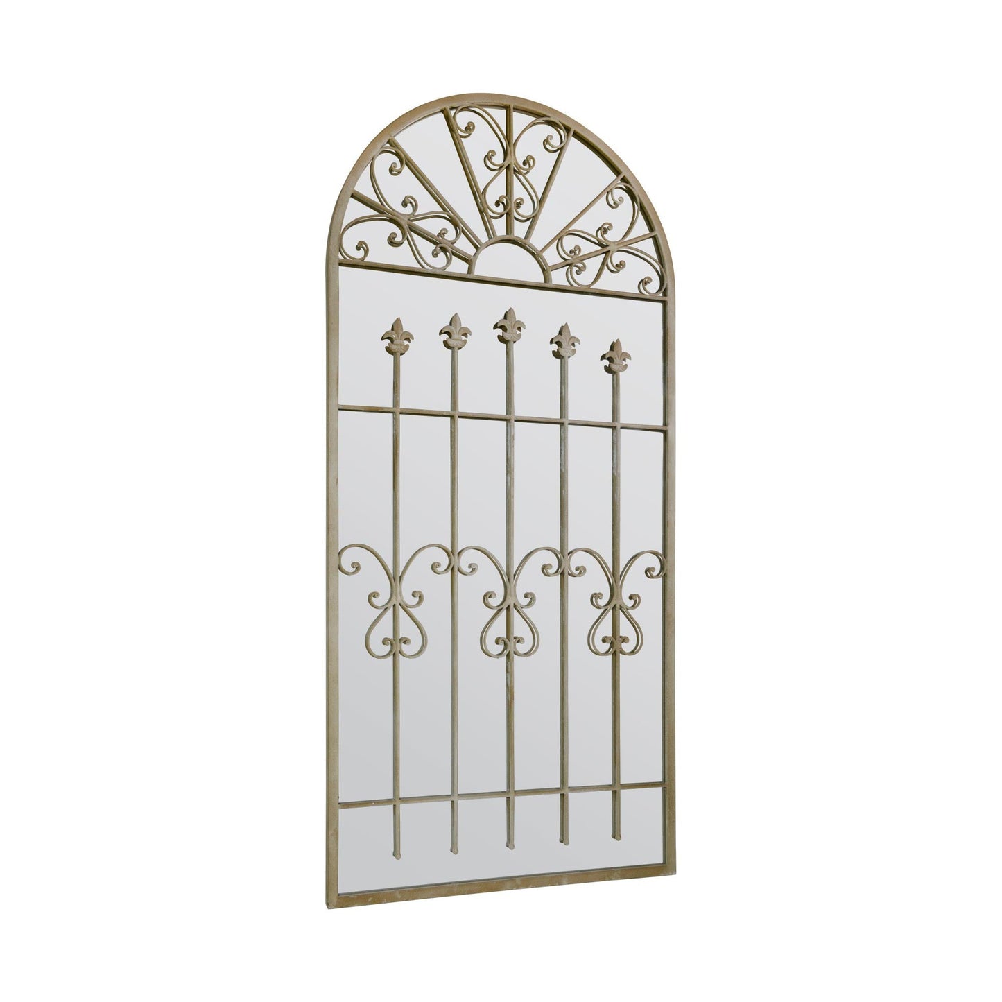 Somerley Large Stone-Colored Garden Mirror with Gothic Arch Design - 5ft3 x 2ft6 (160cm x 75cm)-9