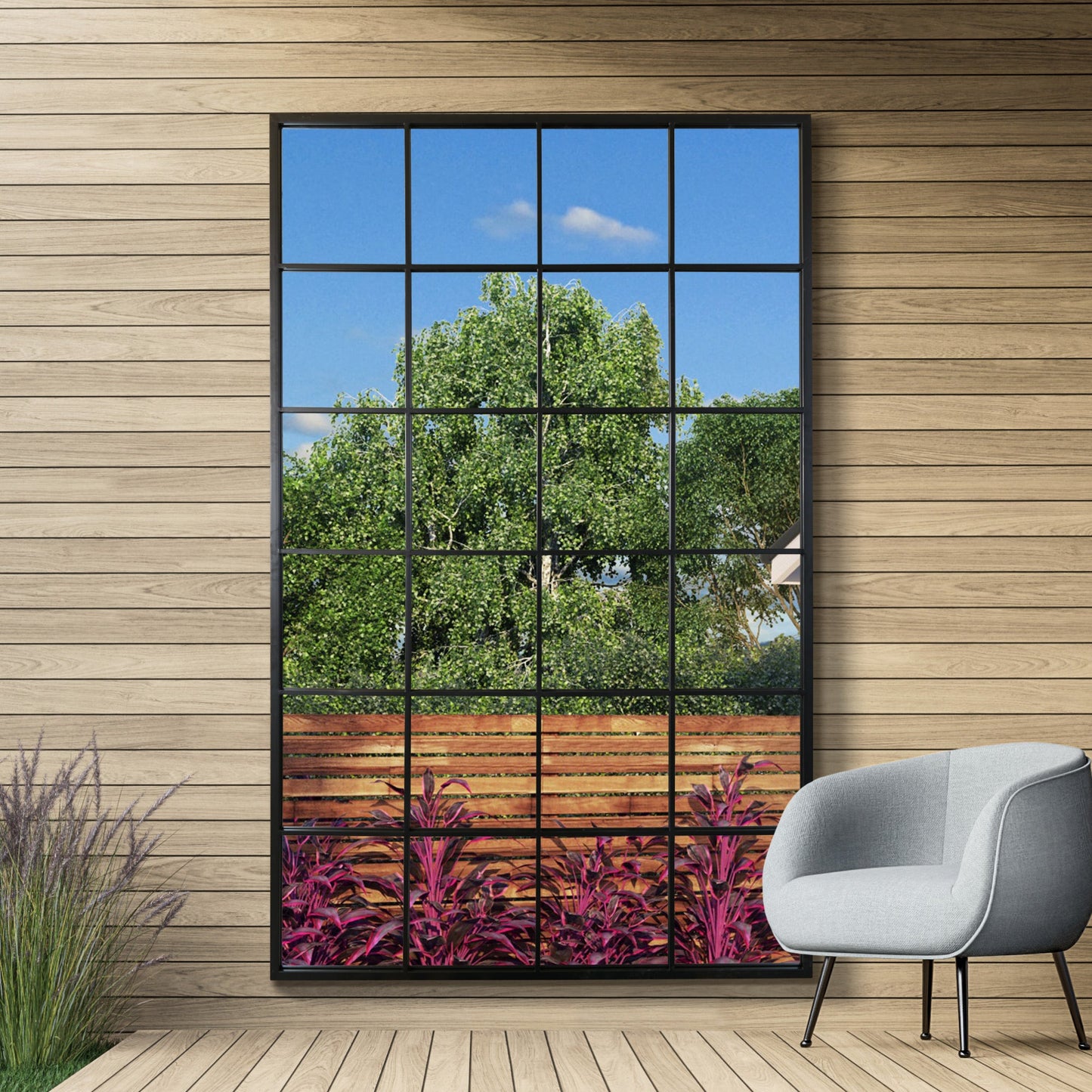 Genestra - Contemporary Black Wall Mirror with Garden Design 69" X 43" (174CM X 110CM)-10