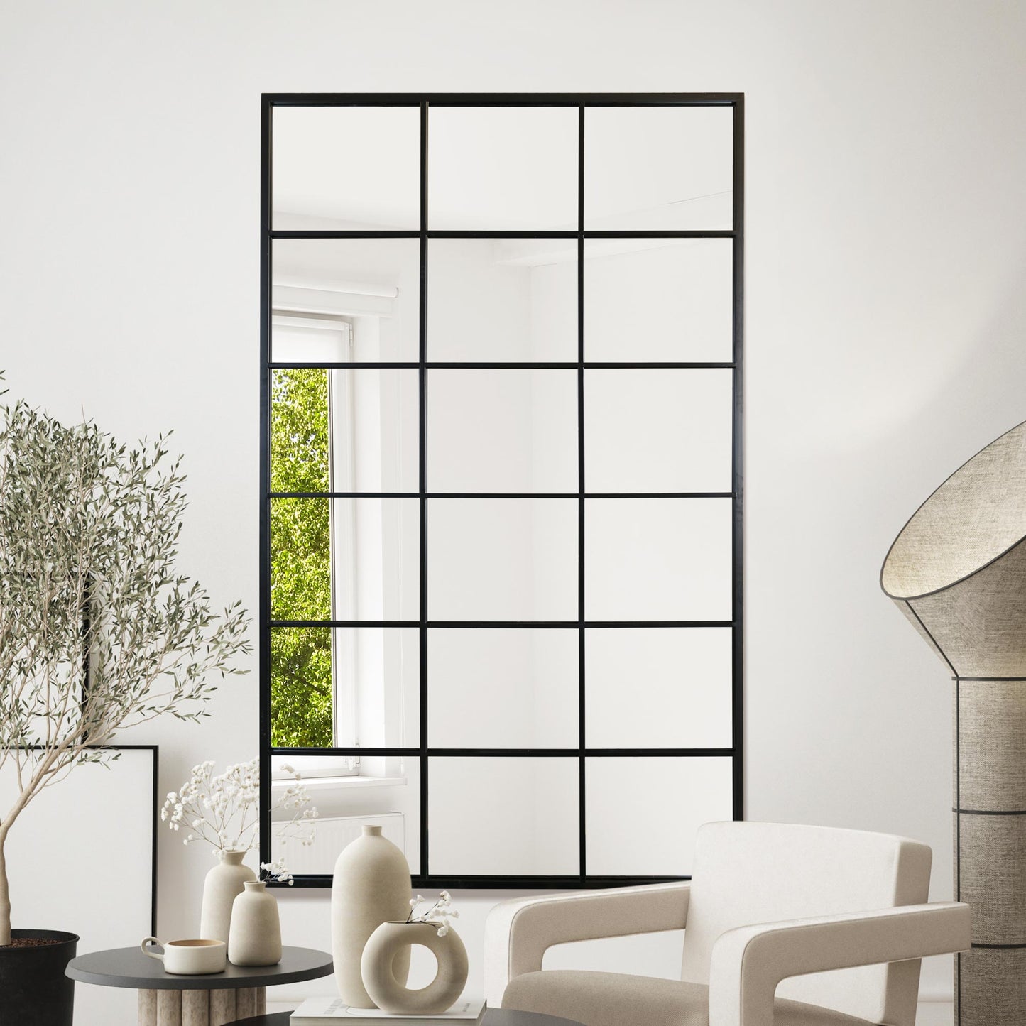 The Fenestra - Sleek Black Leaning Wall Mirror 79" x 47" (200CM x 120CM)-2