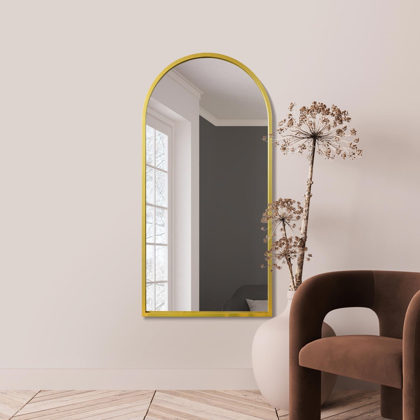 The Elegance - Gold Arched Leaning Wall Mirror 55" X 27.5" (140CM X 70CM)-2
