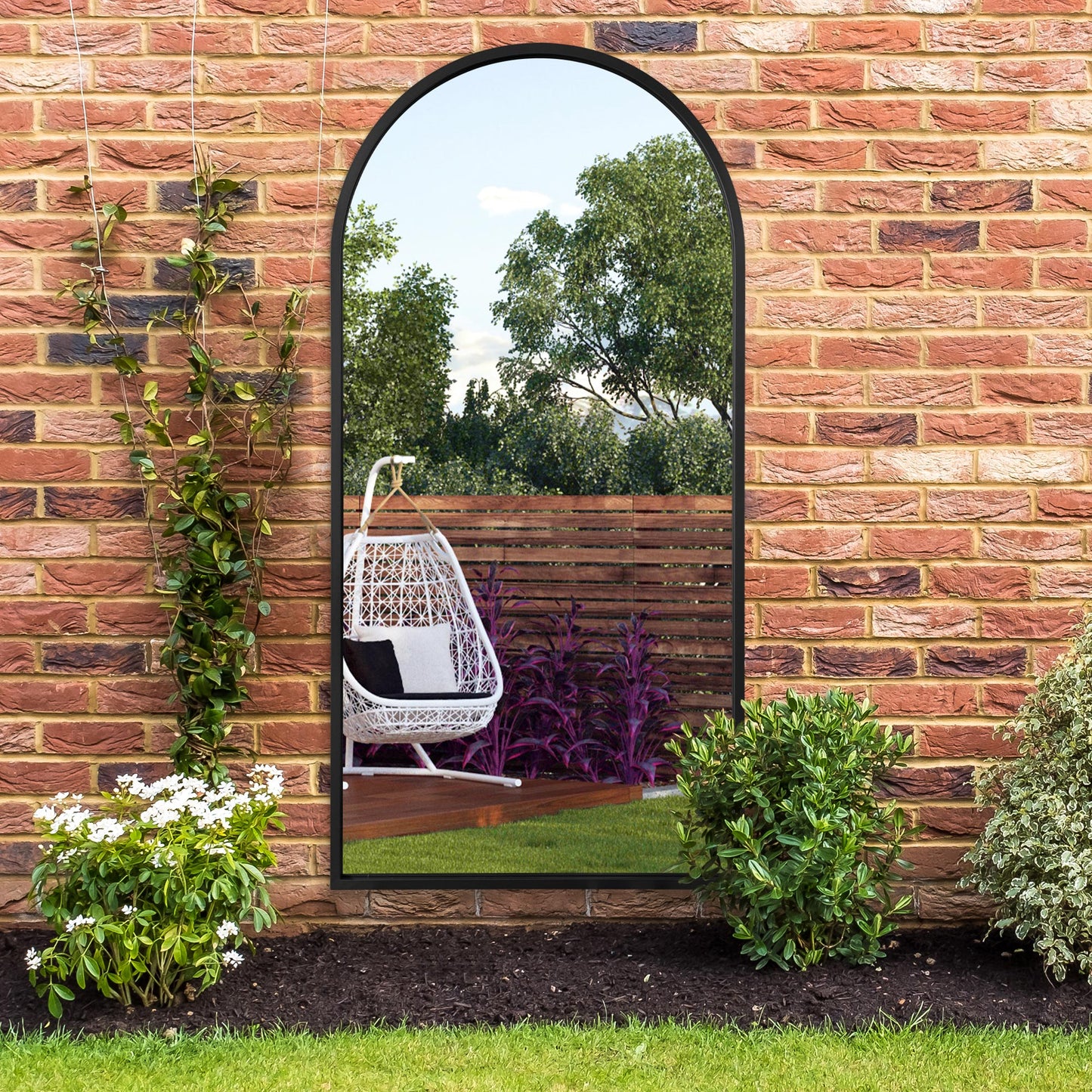 The Arched Elegance - 63" X 31" (160CM X 80CM) Black Metal Framed Garden Wall Mirror-8