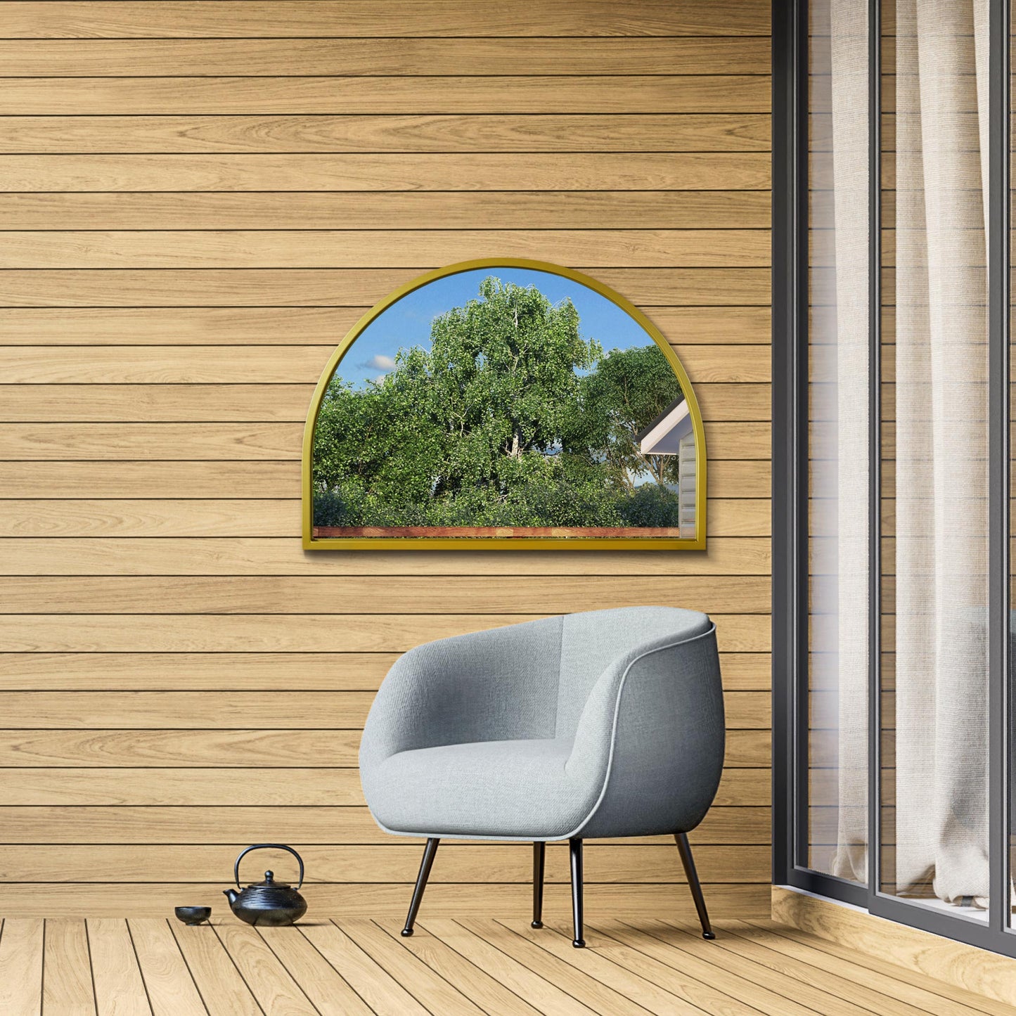 The Arcus Elegance - 49" X 35" Gold Metal Arched Garden Wall Mirror (125CM X 90CM)-8