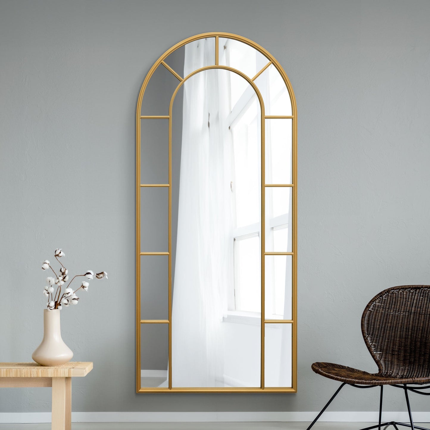 The Elegance - Gold Arched Leaning Wall Mirror 75" X 33" (190CM X 85CM)-2
