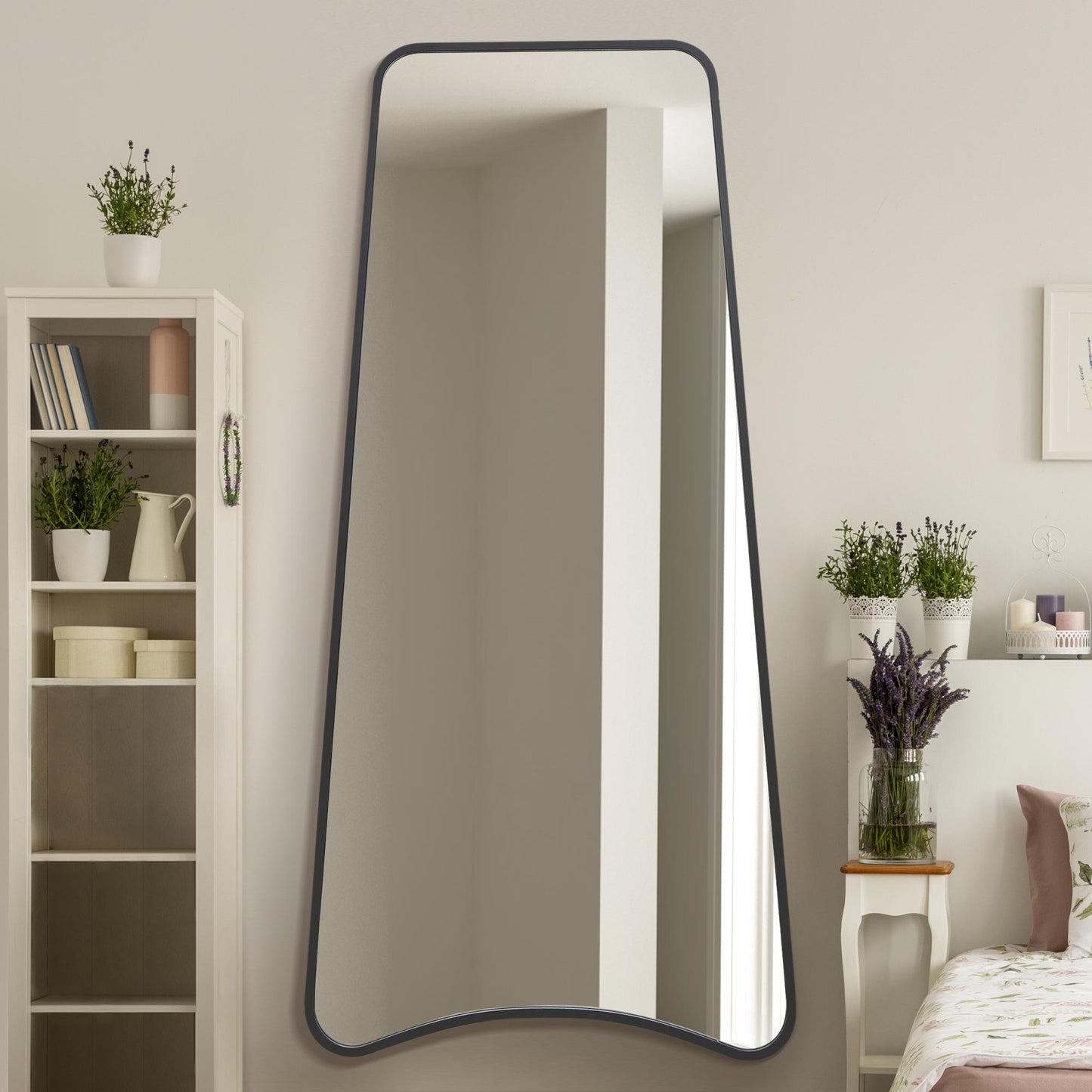 Coartans - Contemporary Black Metal Arched Trapezoid Wall Mirror, 79" X 38" (200CM X 95CM)-2