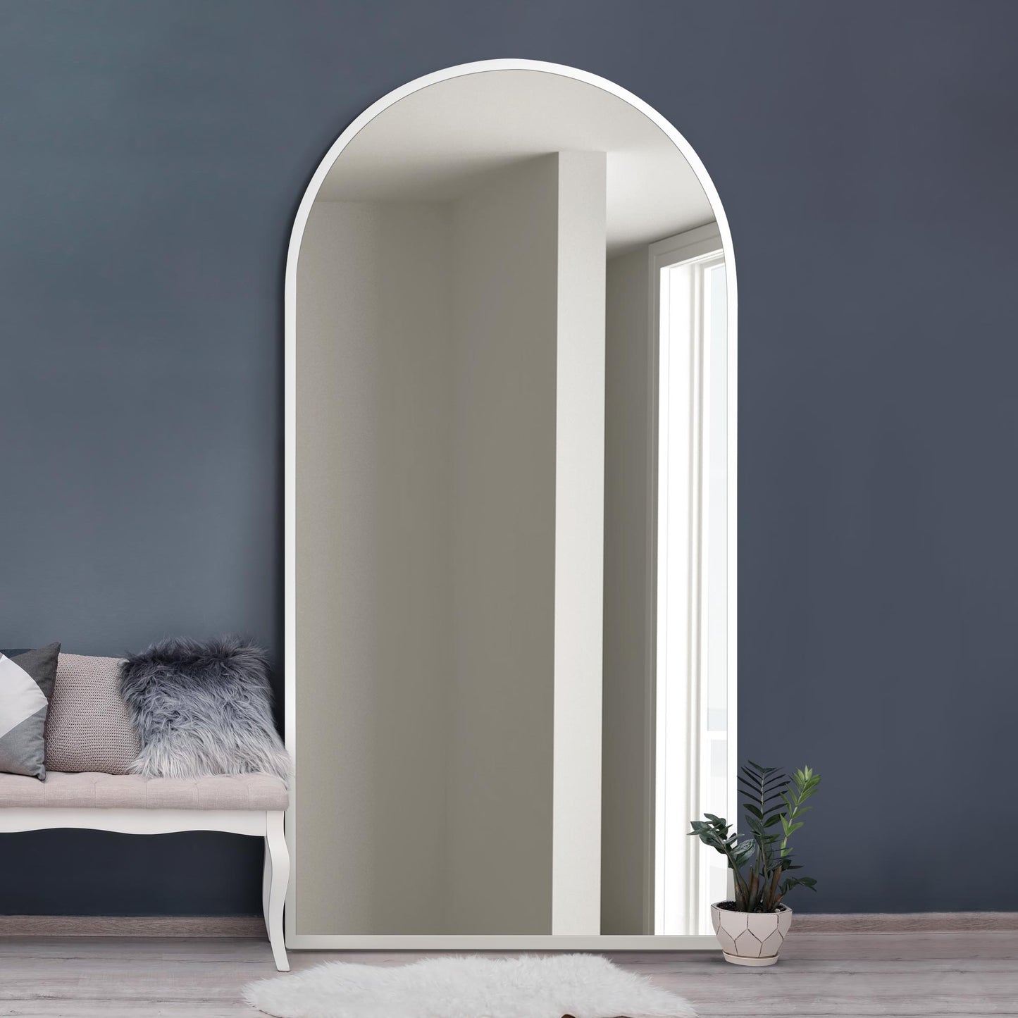 The Arcus - Elegant Arched Leaner/Wall Mirror with White Frame 71" x 35" (180CM x 90CM)-2