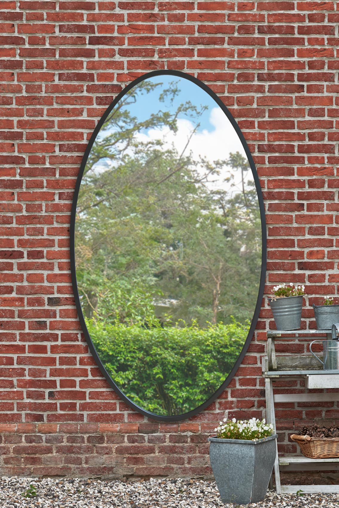 Oval Garden Wall Mirror with Black Metal Frame - 71" x 39" (180 x 100CM)-6