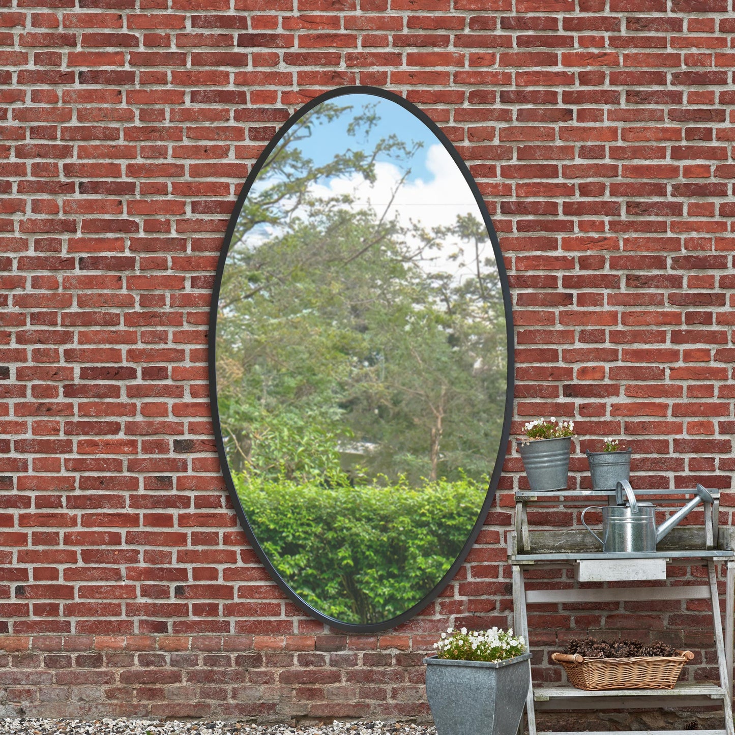 Oval Garden Wall Mirror with Black Metal Frame - 71" x 39" (180 x 100CM)-8