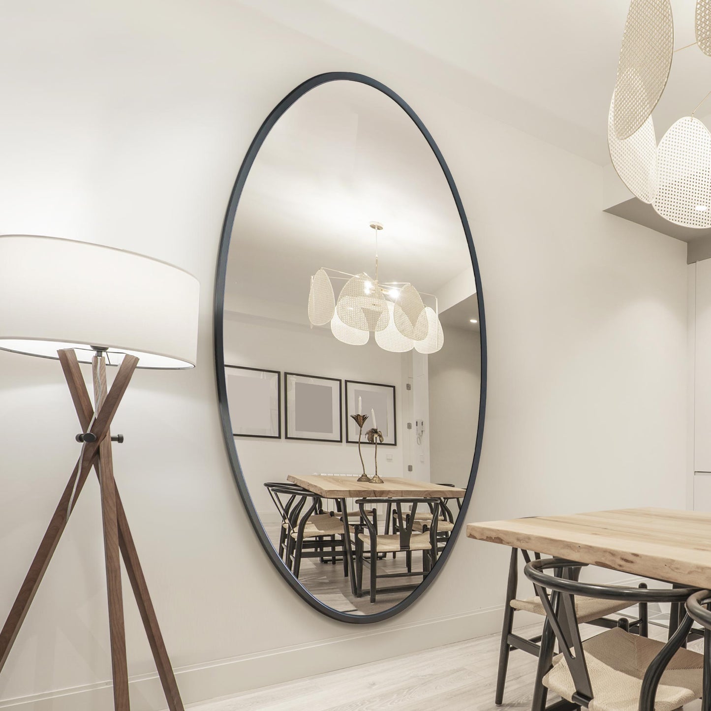 The Ovale - Sleek Black Metal Oval Wall Mirror 79" x 44" (200 x 112CM)-2