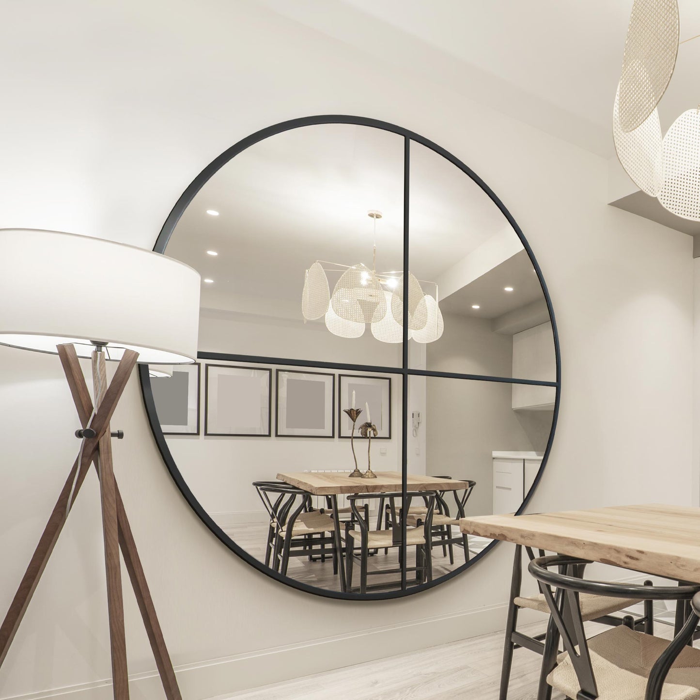 Fenestra XL Round Black Metal Wall & Leaner Mirror - 71" x 71" (180 x 180CM)-2