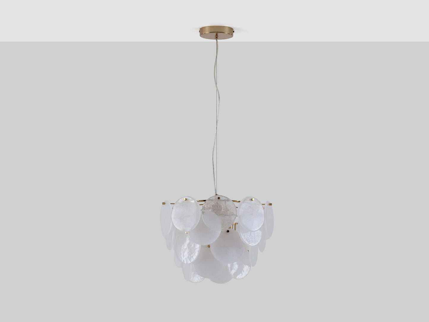 White Glass Disk Chandelier Ceiling Light Front View