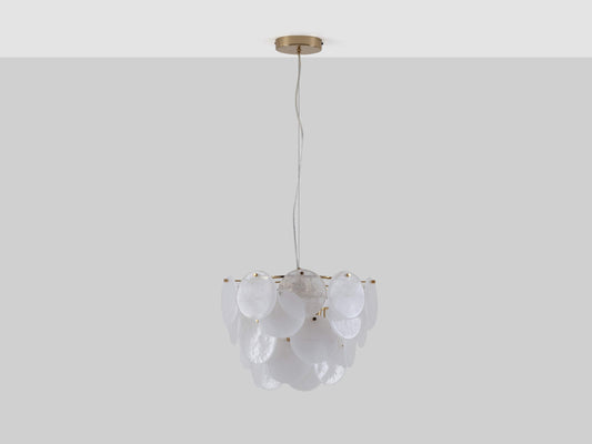 White Glass Disk Chandelier Ceiling Light Front View 
