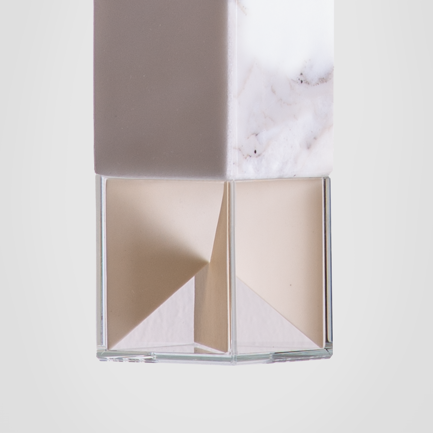 Lamp One Pendant Light / Marble, detailed close up view of glass casing.
