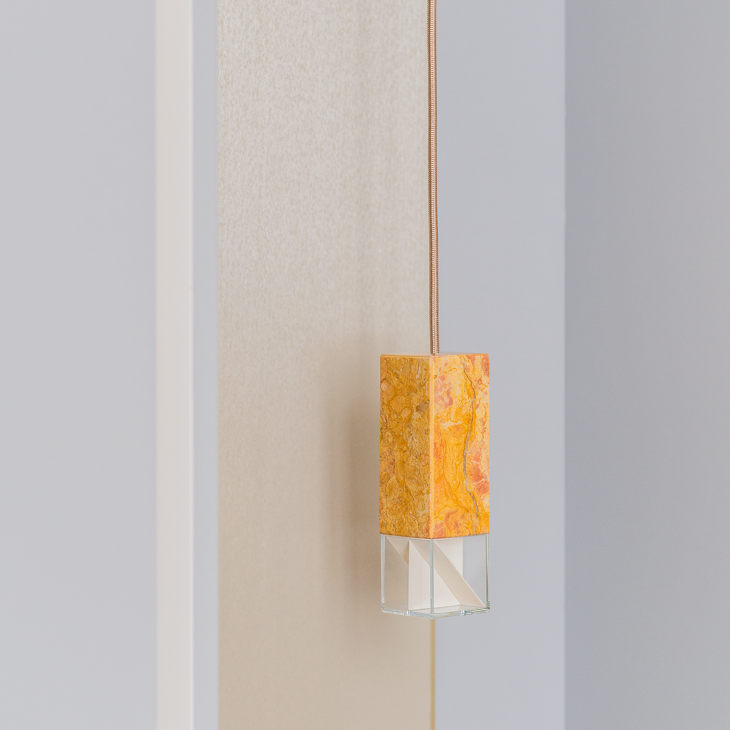 Lamp One Pendant Light / Yellow, close up view of light in setting.