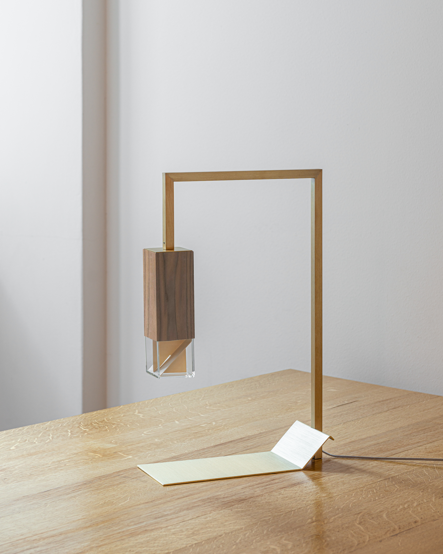 Lamp Two Table Light / Wood, on table in setting.