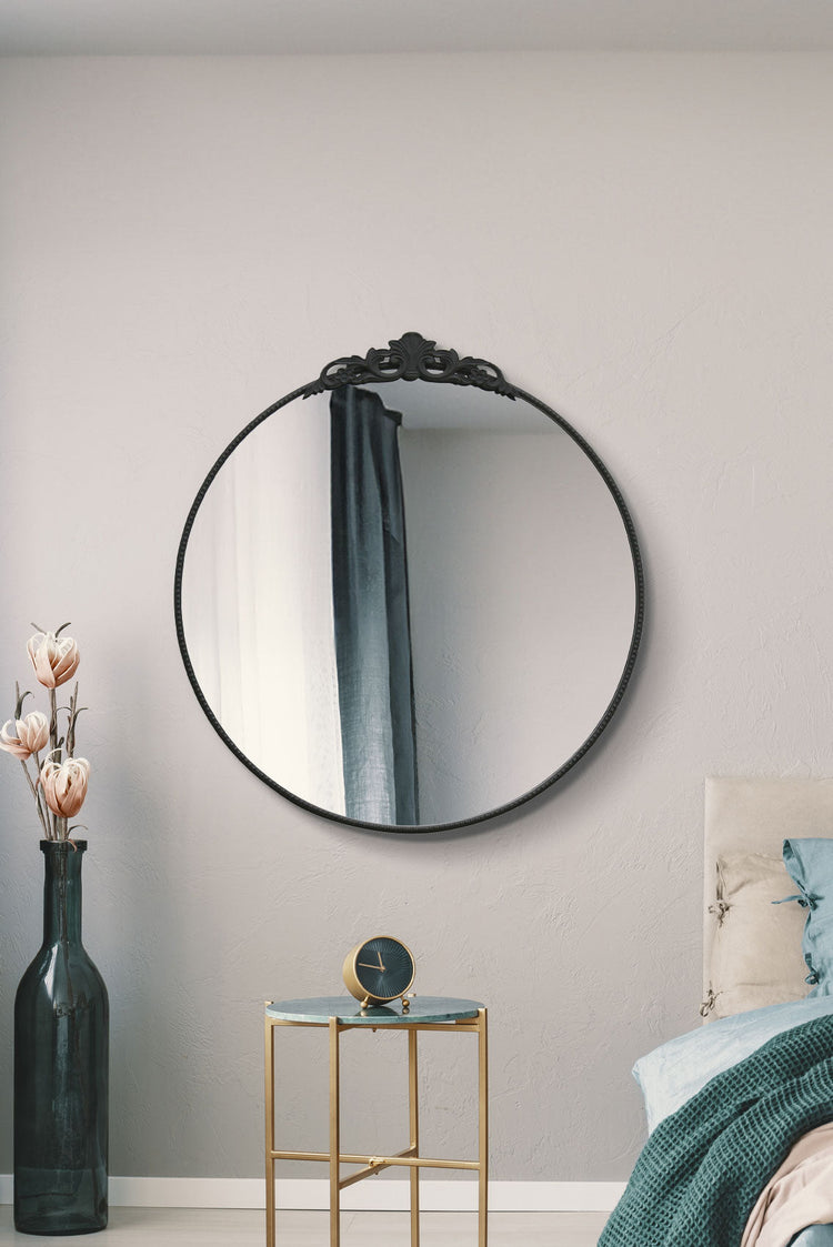 Regal Reflection - 39" X 39" (100x100CM) Black Metal Round Wall Mirror-1