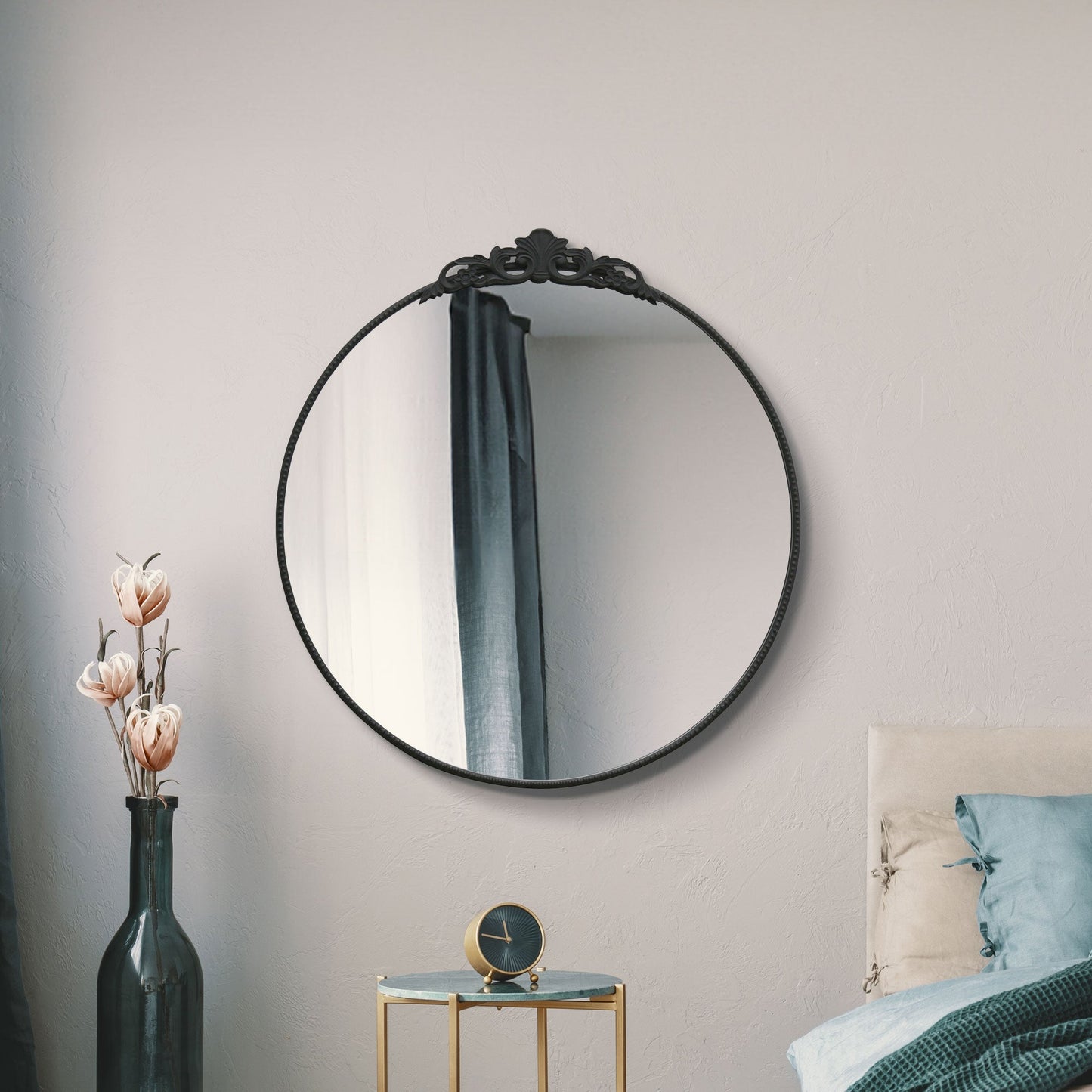 Regal Reflection - 39" X 39" (100x100CM) Black Metal Round Wall Mirror-5