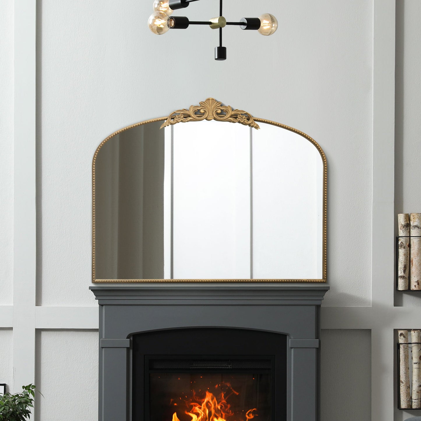 Regal Elegance - Arched Gold Framed Wall Mirror with Crown Design 40" X 31" (102CM X 80CM)-5