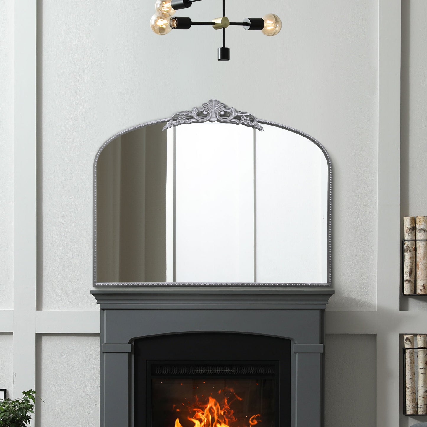 Regal Reflection - Silver Metal Classic Arched Wall Mirror with Crown Accent, 40" x 31" (102CM x 80CM), 2cm Frame Width, 3cm Depth.-5