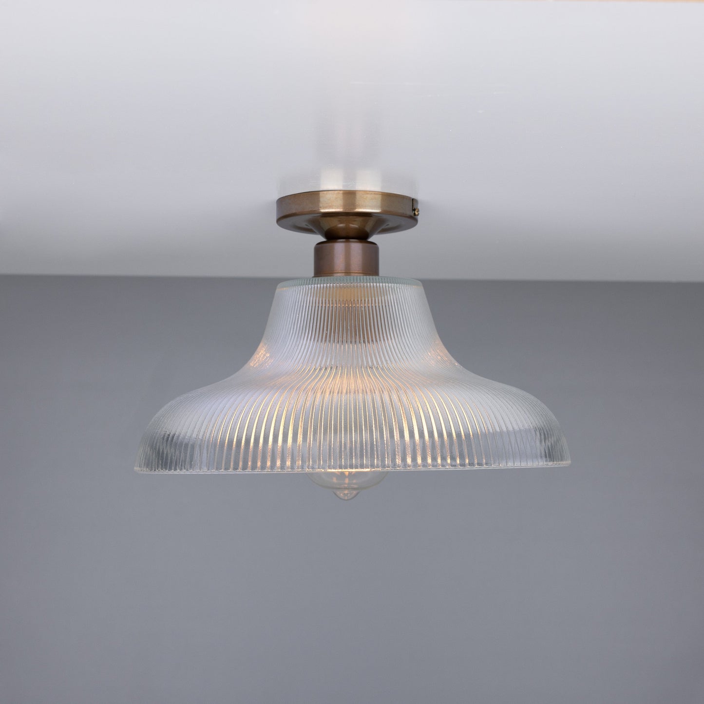 Mono Industrial Holophane Glass Flush Ceiling Light 30cm