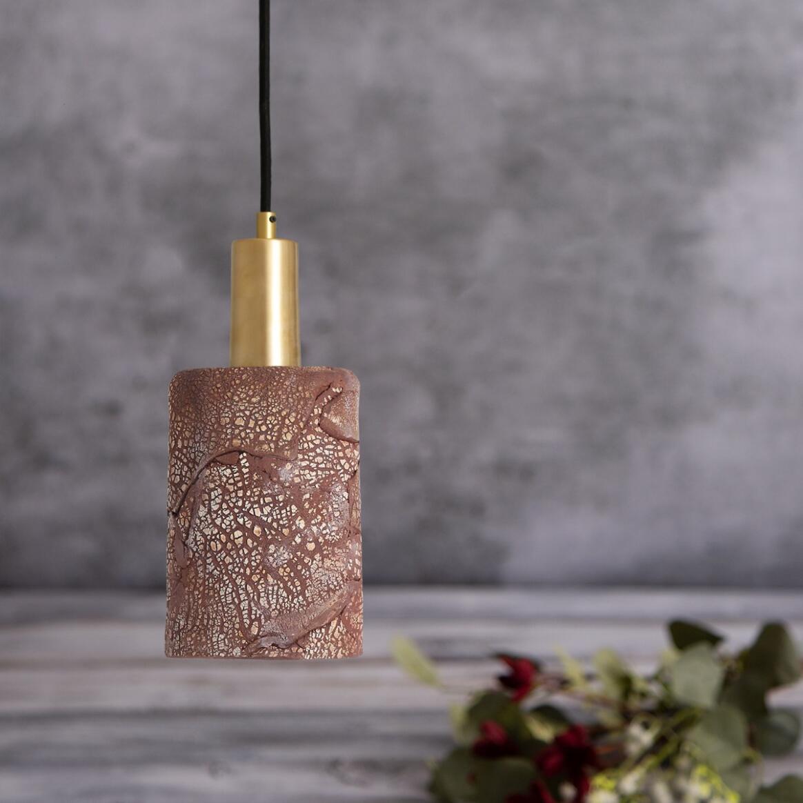 Senna Organic Ceramic Cylinder Pendant Light 12cm, Red Iron