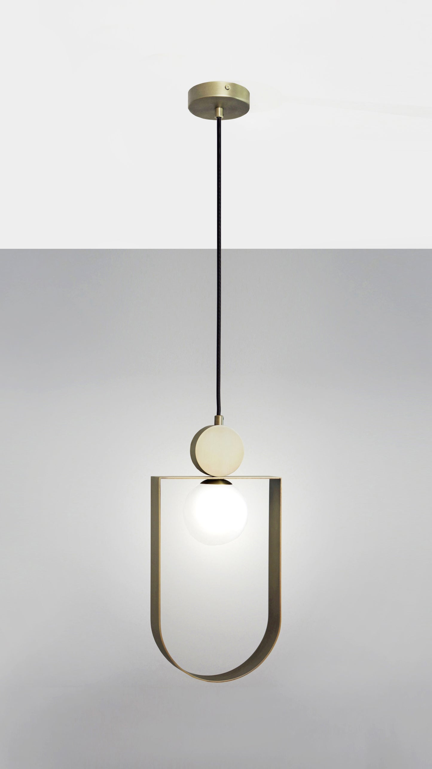 Sphere In Stadium Pendant Light, front view.