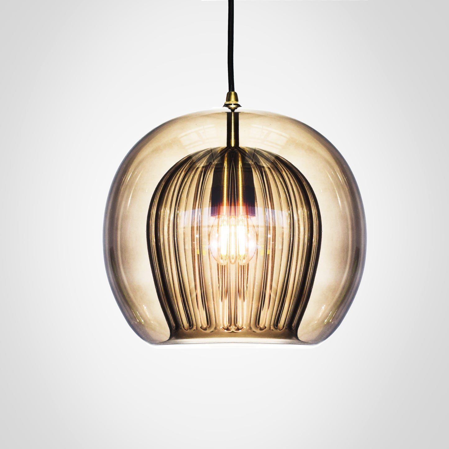 Pleated Crystal Pendant Light smoked, front view.