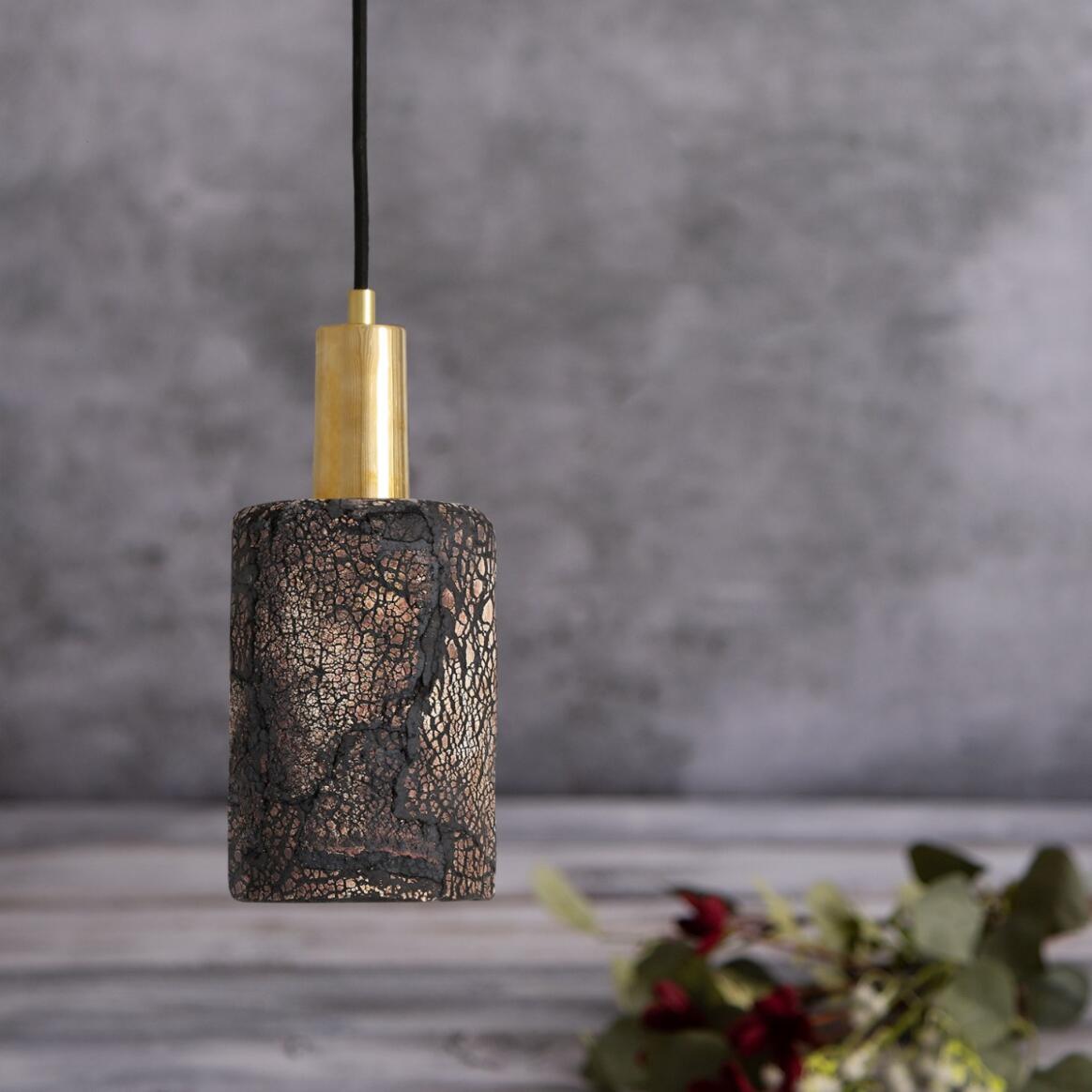 Senna Organic Ceramic Cylinder Pendant Light 12cm, Black Clay