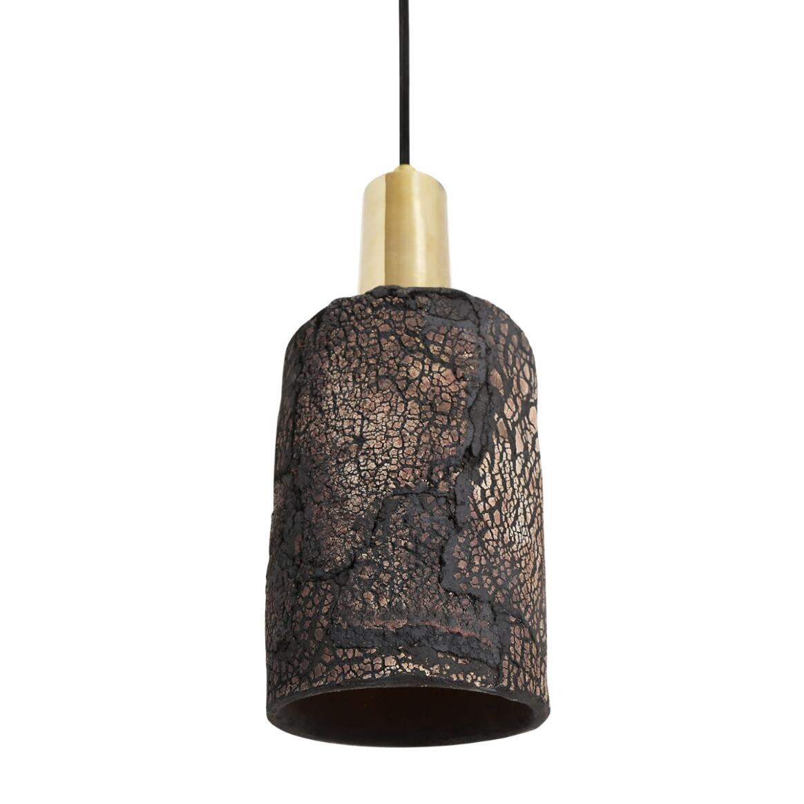 Senna Organic Ceramic Cylinder Pendant Light 12cm, Black Clay