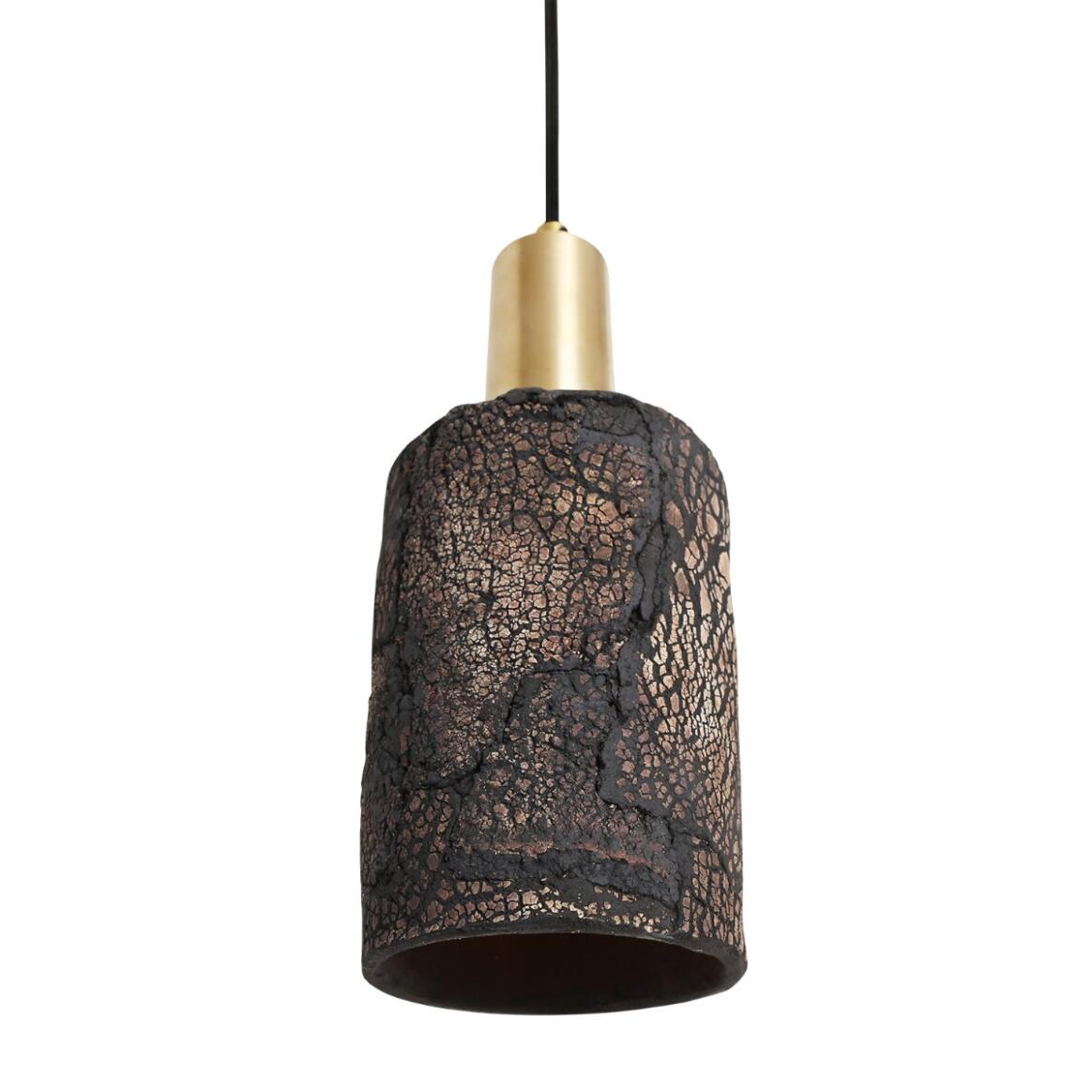 Senna Organic Ceramic Cylinder Pendant Light 12cm, Black Clay