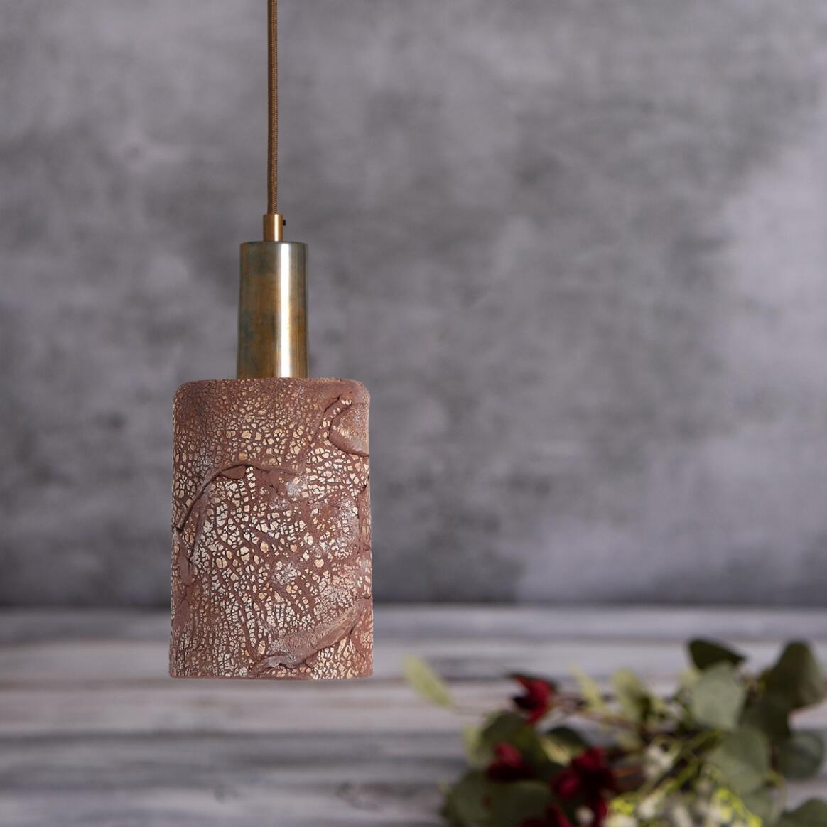 Senna Organic Ceramic Cylinder Pendant Light 12cm, Red Iron