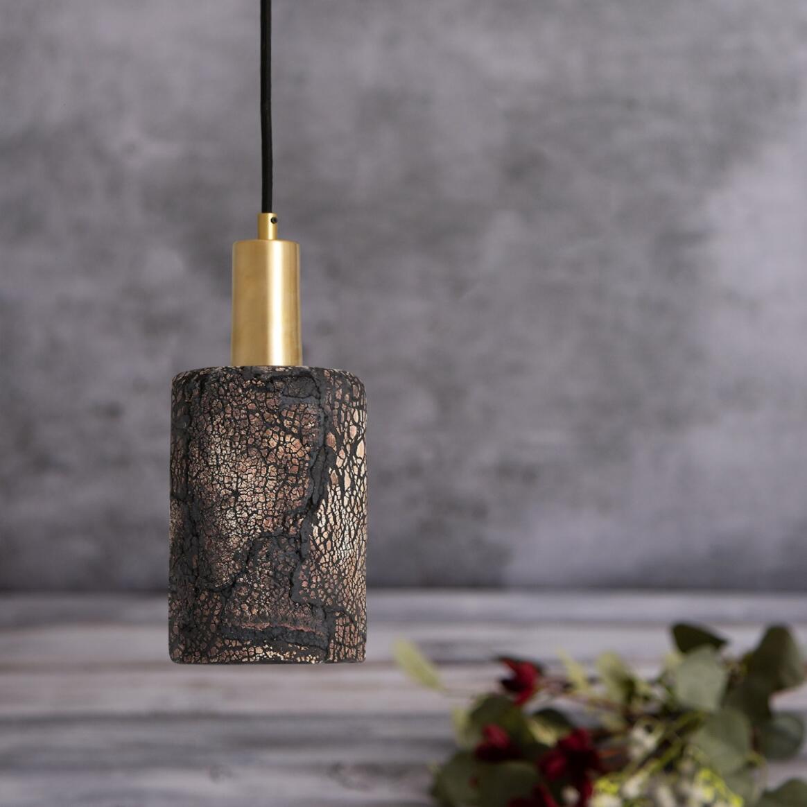 Senna Organic Ceramic Cylinder Pendant Light 12cm, Black Clay