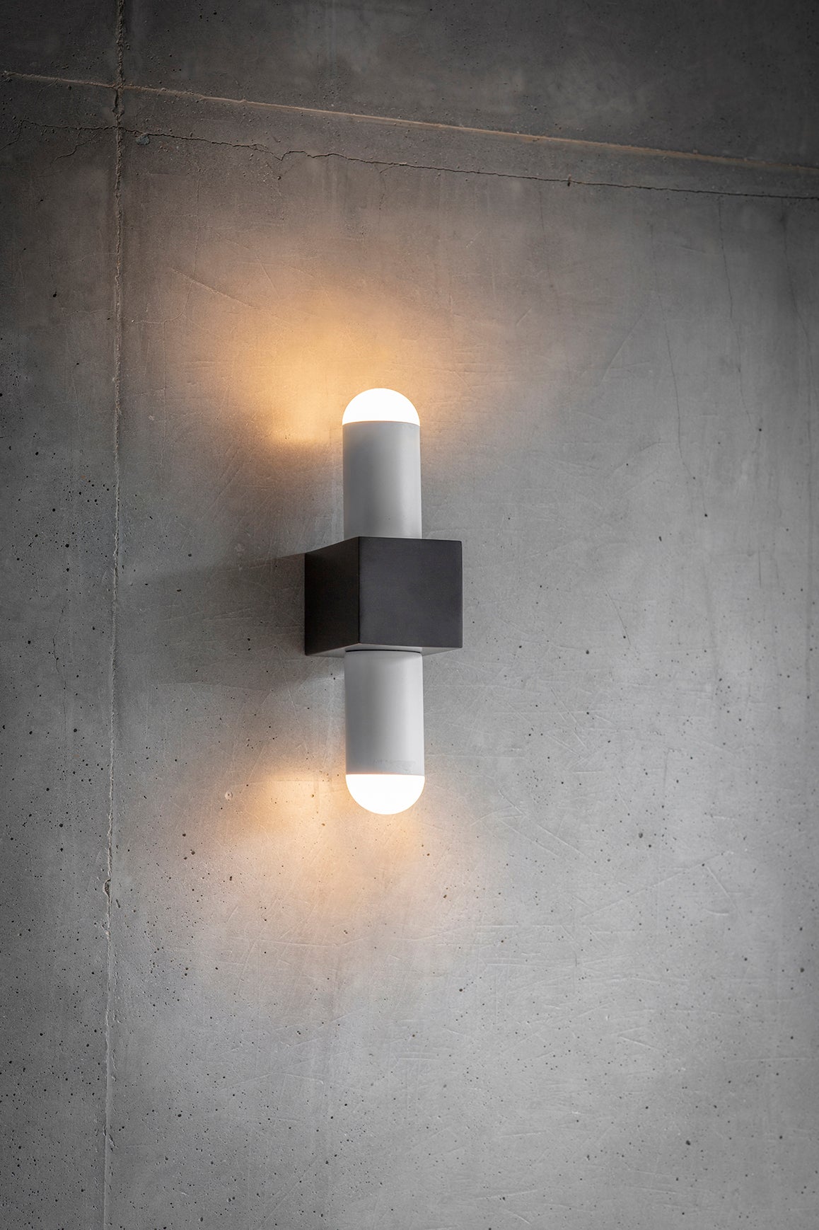 Block Wall Light, on wall in setting on.