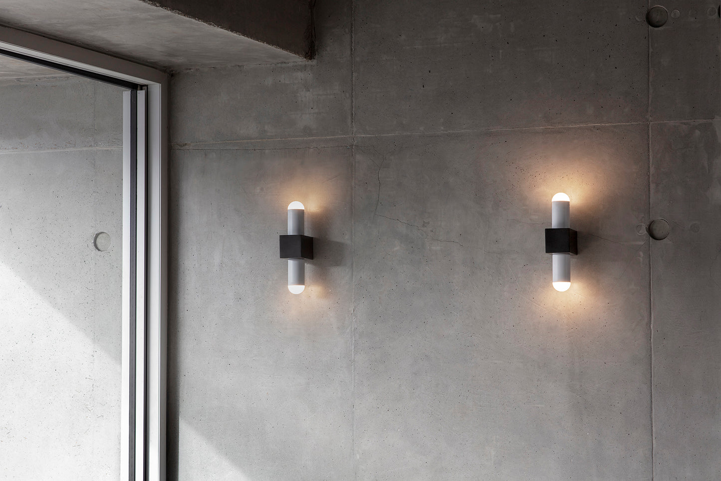 Block Wall Light, two lights in setting on.
