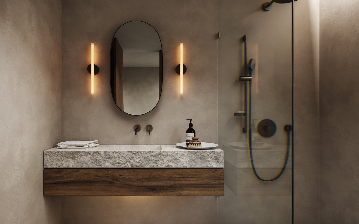 Tala Kilter Wall Light bathroom_dark_grey_500mm_2200K lifestyle