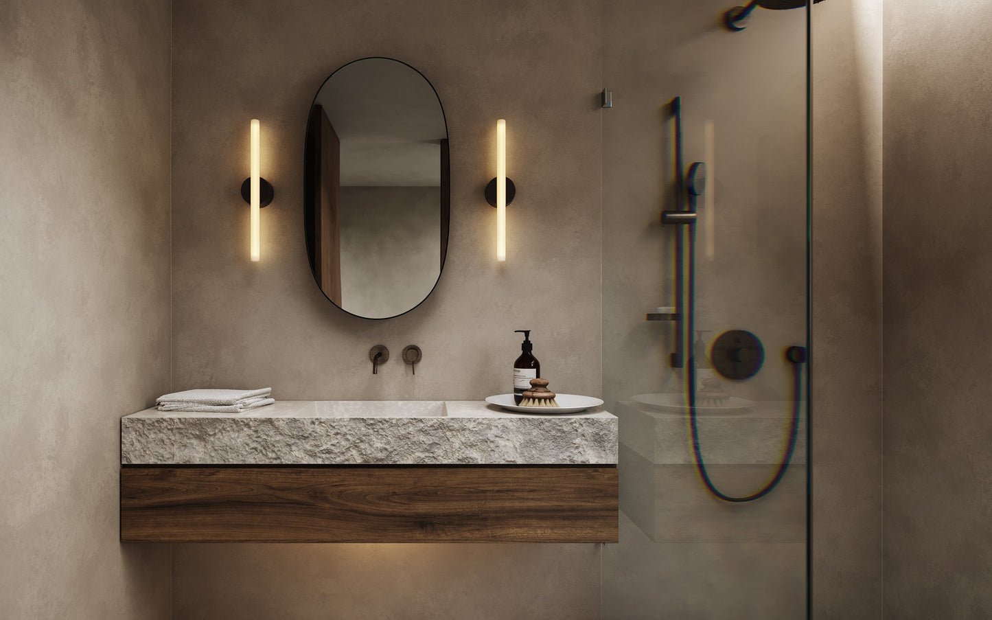 Tala Kilter Wall Light bathroom_dark_grey_500mm_2700K lifestyle