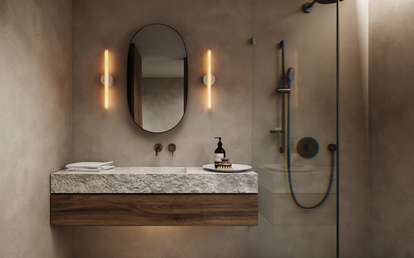 Tala Kilter Wall Light bathroom_white_500mm_2200K lifestyle