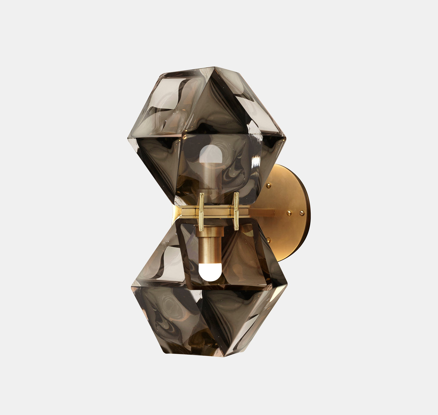 WELLES GLASS Double Wall Sconce Brass Smoked