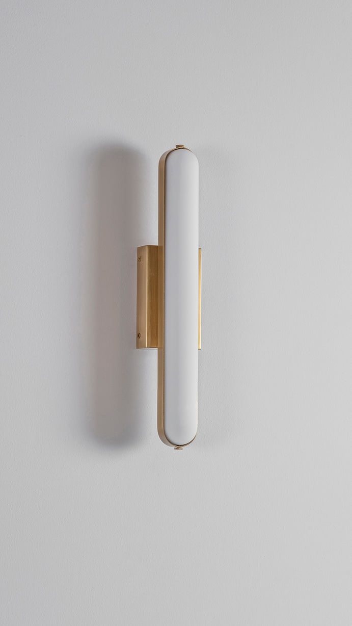 Stadium Wall Light brushed brass, front view.