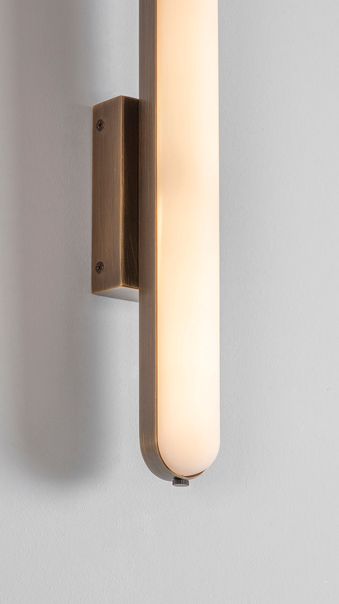 Stadium Wall Light bronze, detailed close of view of finish.