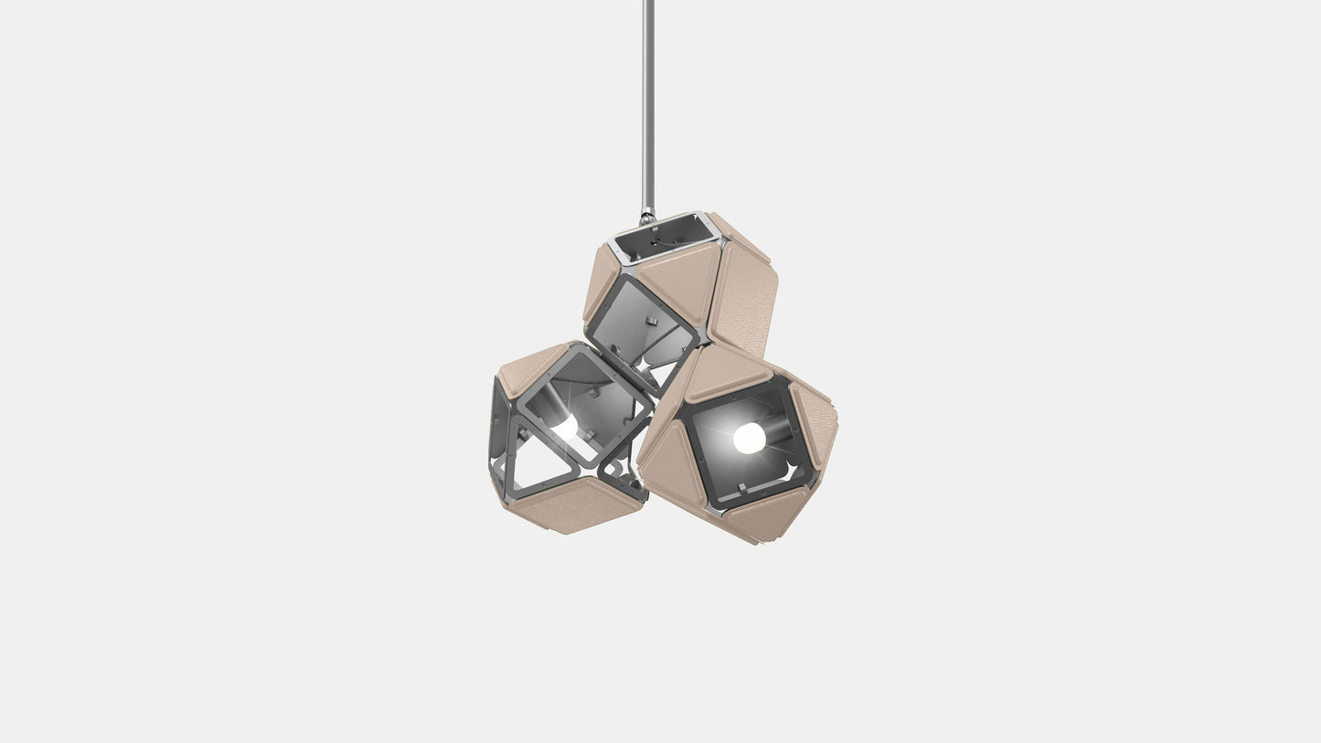 Welles Triple Pendant SM Satin Nickel Nude Leather