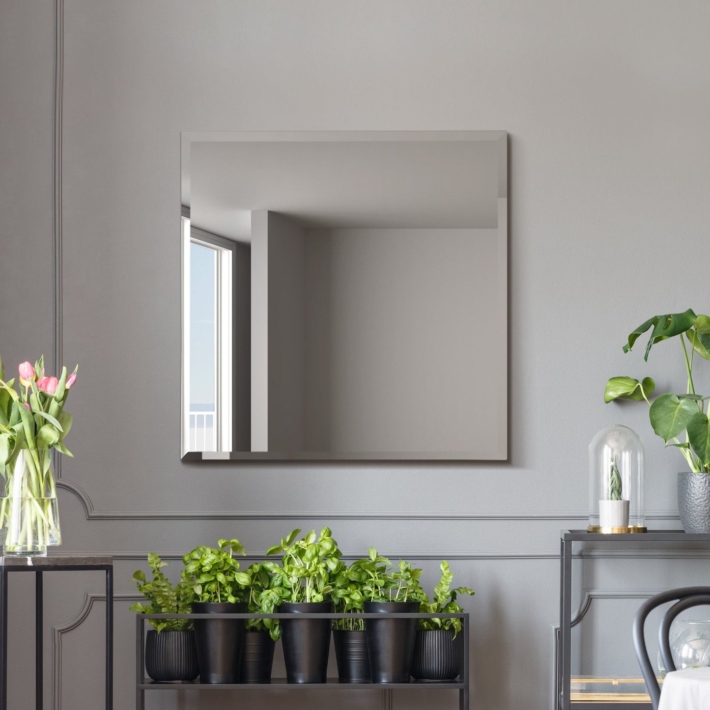 The Contemporary - Sleek Bevelled Square Wall Mirror 27" X 27" (70x70CM)-7