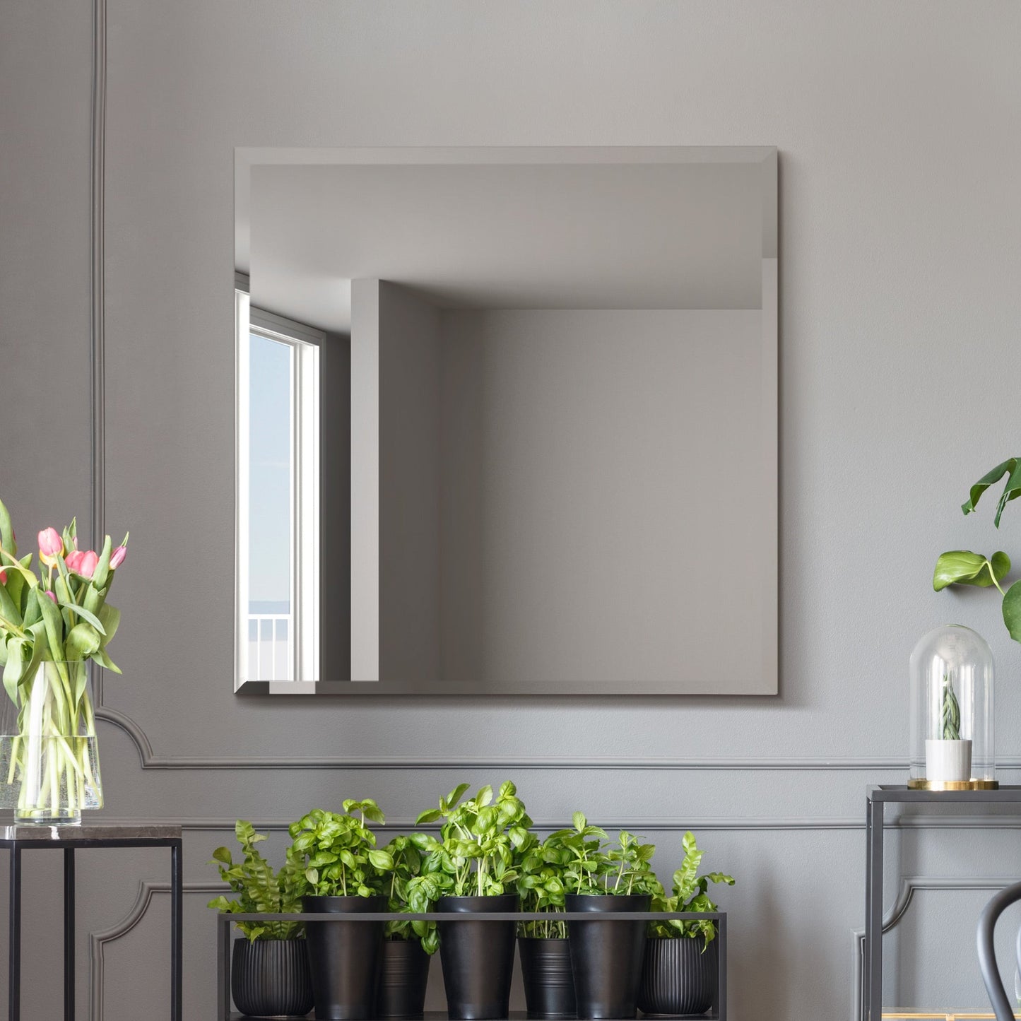 The Sleek Reflection - Contemporary Beveled Square Wall Mirror 31" X 31" (80x80CM)-7