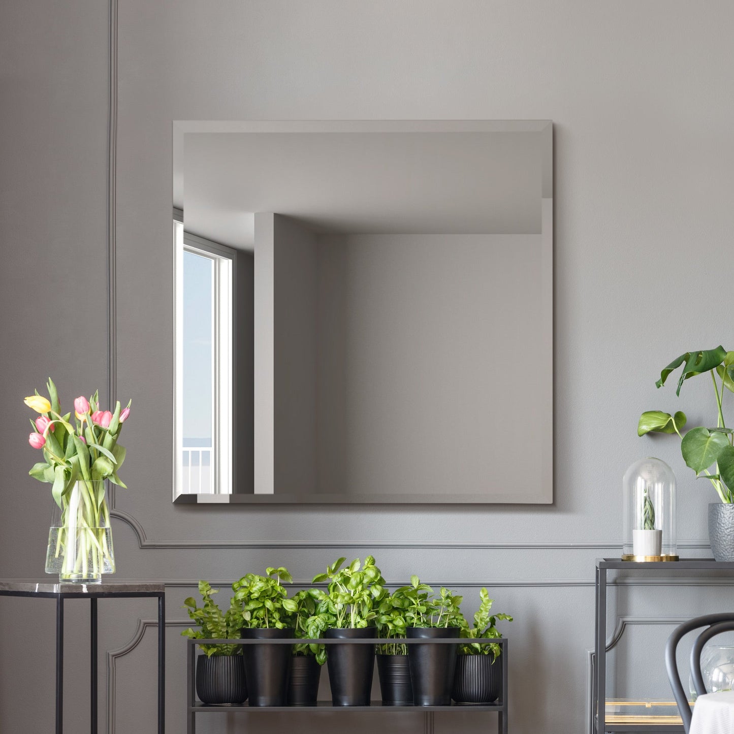 The Sleek Square Beveled Wall Mirror - 35" X 35" (90x90CM) in All Glass Design-7