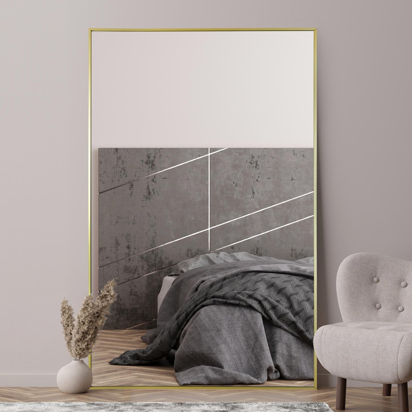 The Luxe - Gold Trimmed Leaning Wall Mirror 68" X 43" (174CM X 110CM)-9
