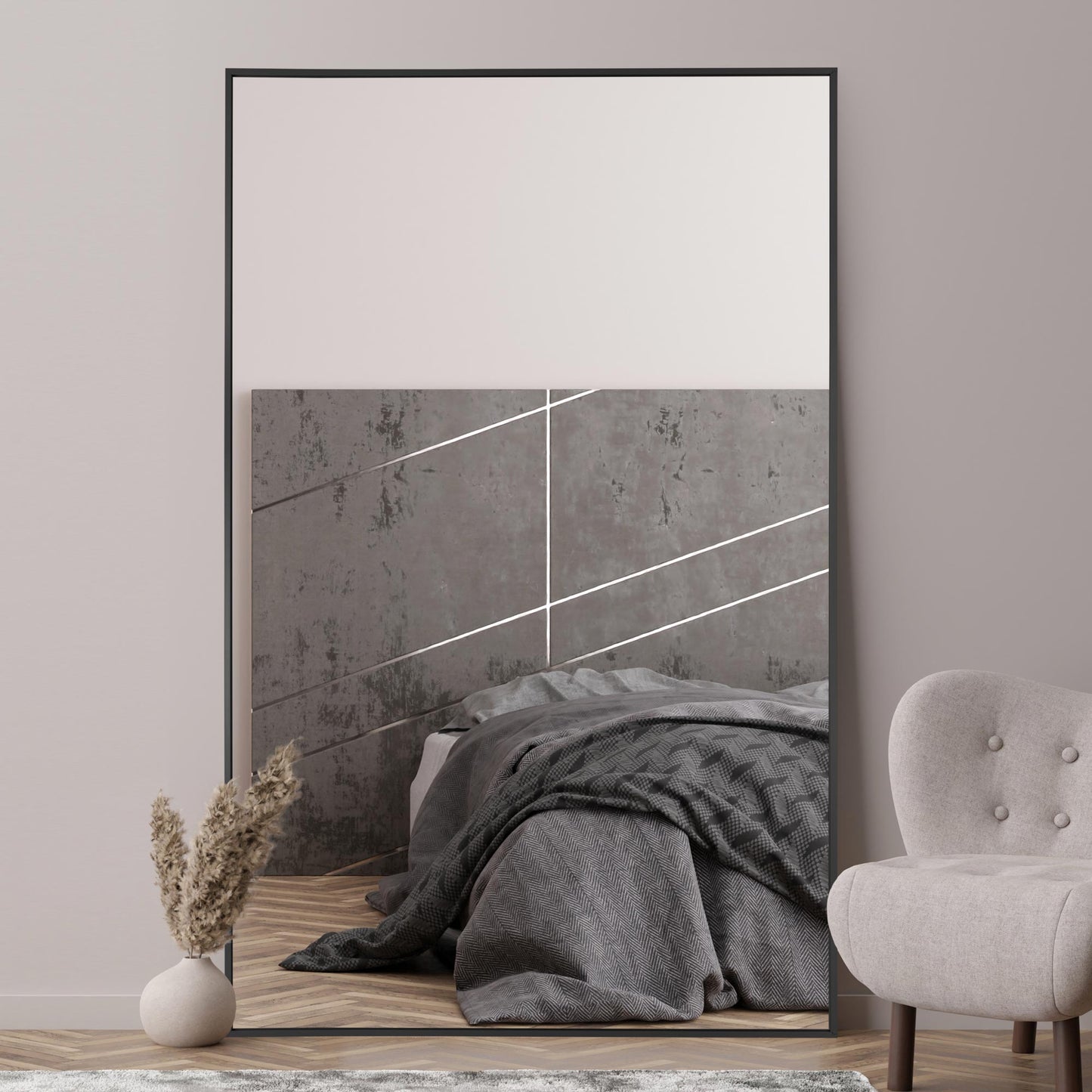 The Artus - Sleek Black Aluminium Framed Leaning Mirror 68" x 43" (174CM x 110CM)-9