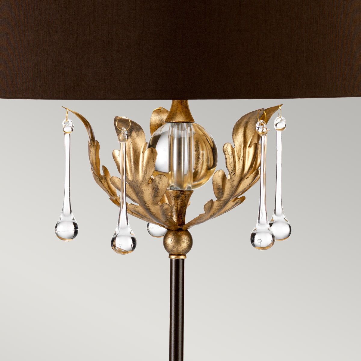 Amarilli Light Table Lamp with Brown Shade in Bronze with Gold Patina