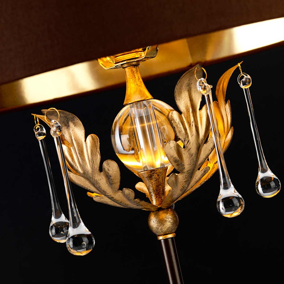 Amarilli Light Table Lamp with Brown Shade in Bronze with Gold Patina